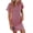 Deep Rose, variant on Women's Ribbed Striped Short Sleeve Mini Tee Dress 65% rayon 35% polyester Opaque Pocketed Moderate Stretch Comfort