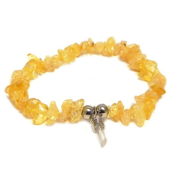 Natural Healing Gemstone Clear Quartz Crystal Point Dangle Chip Stone Stretchy Bracelet - Womens Fashion Handmade Jewelry Boho Accessories