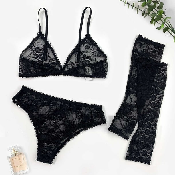 Wsnld Women Lace Bra Set Lingerie French Bralette Lace Panties Cropped Bra  Panty Set Female Intimates Seamless Underwear Set : : Clothing,  Shoes & Accessories