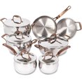 thumbnail image 1 of Lagostina Kitchen Pots and Pans, Stainless Steel Cookware Set, All Heat Sources, Bronze Elegance, 12 Piece, Silver, Induction Safe, 1 of 8