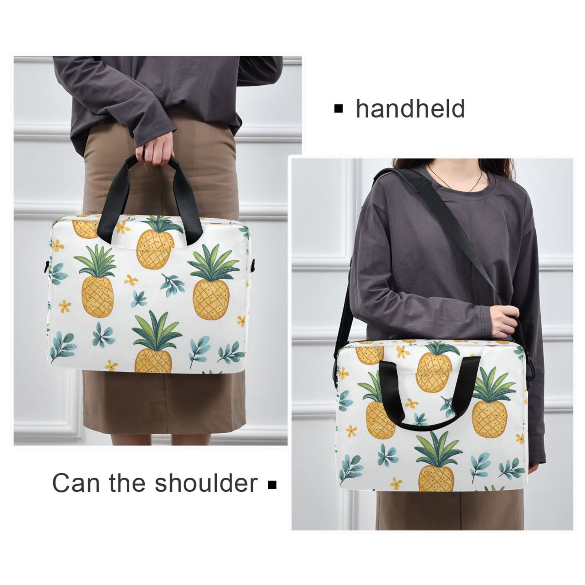 FORMRS 16" Laptop Bag Carrying Sleeve Case with Handle Travel Shoulder Briefcase, Pineapple