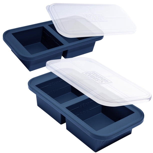 Bandeja para congelador Souper Cubes de silicona de 500 ml, paquete de 2 con tapas, azul