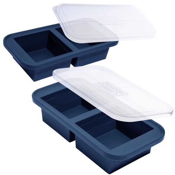 Bandeja para congelador Souper Cubes de silicona de 500 ml, paquete de 2 con tapas, azul