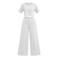 thumbnail image 6 of 2 Piece Sets for Women Solid Color Short Sleeve Crop Tops and High Waisted Wide Leg Pants with Pocket Set Summer Outfits Casual Workwear Casual Fashion 2026, 6 of 8