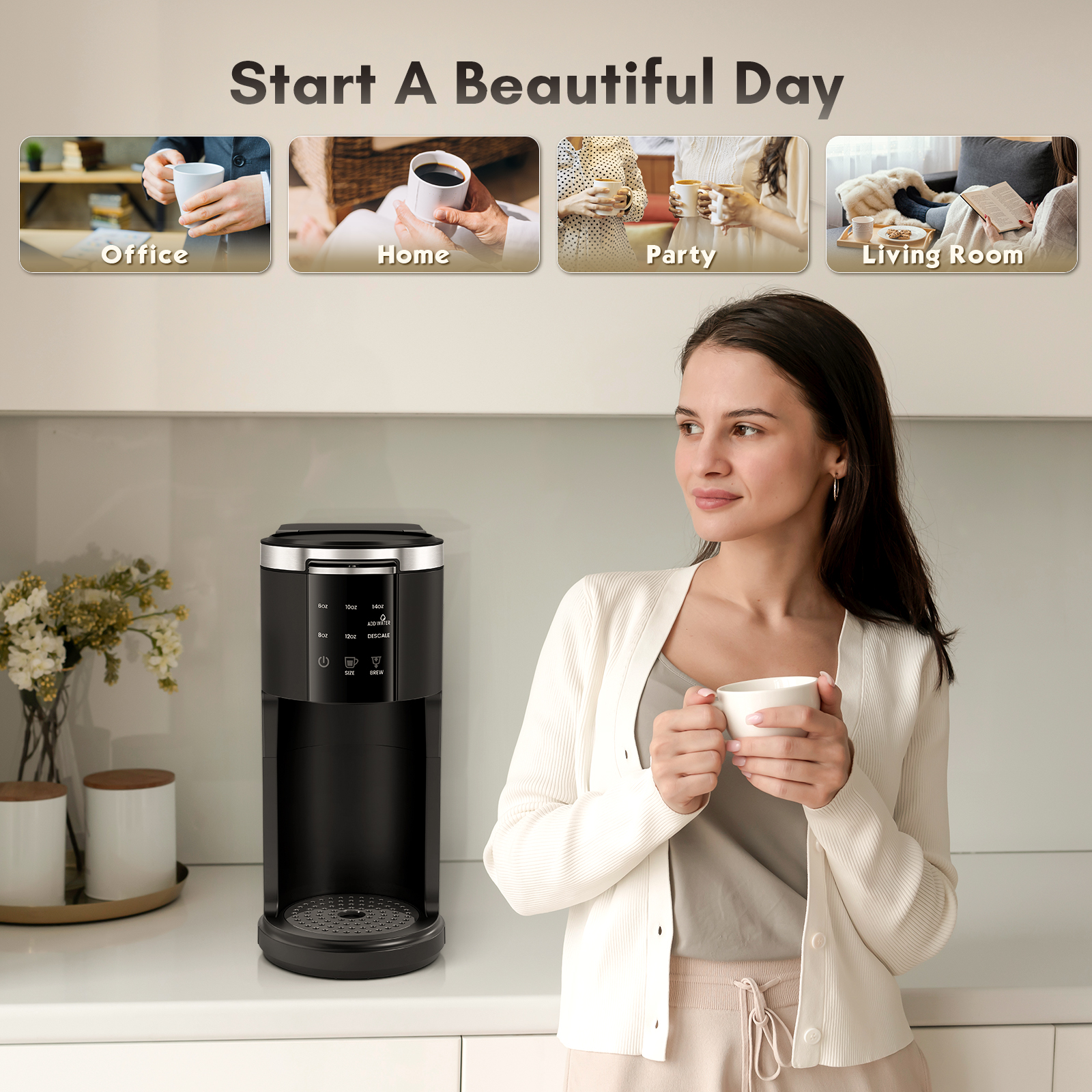 Moifoi 2-in-1 Single Serve Coffee Maker, K-Cup and Ground Coffee photo 6