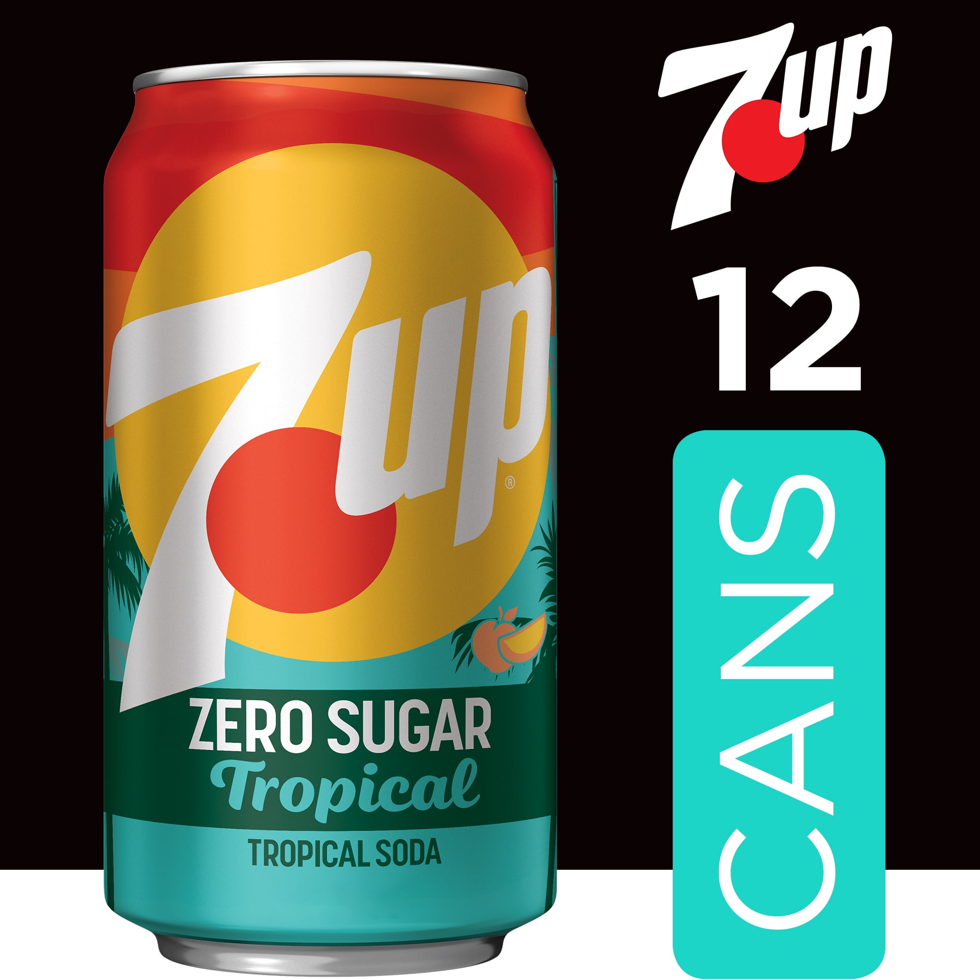 7UP Tropical Zero Sugar Caffeine Free Lemon Lime Mango Peach Soda Pop, 12 fl oz, 12 Pack Cans