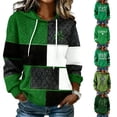 thumbnail image 2 of Green Clover St. Patrick's Day Hoodies for Women, Waffle Knit Shamrock Print Pullover, Long Sleeve Sweatshirt with Drawstring Hood & Pocket, 2 of 3