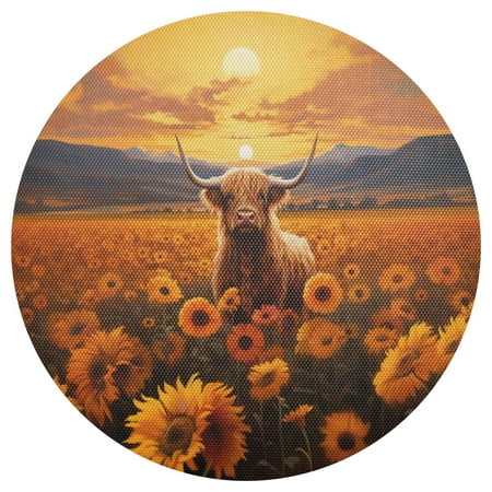 

Ryvnso Cattle in Sunflowers Round Plate Mats Dining Table Placemat 1 Piece for Holiday Decoration