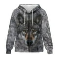 thumbnail image 4 of Uorisanigo Gray Wolf Womens Full Zip Up Hoodies Casual Warm Long Sleeve Hooded Sweatshirts Size XS Slight Stretch Oversized Fall Trendy Outfits, 4 of 7