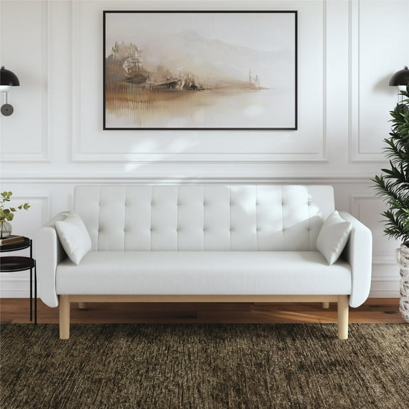 RealRooms Barrie Futon Sofa Bed in Teddy Fabric, Ivory