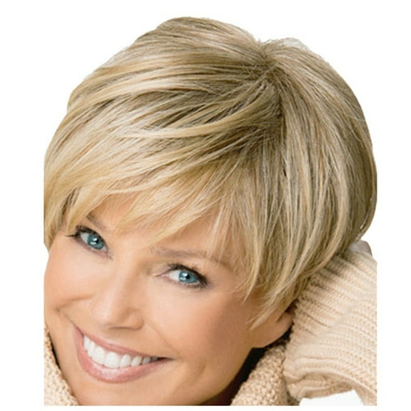 Women'S Short Cut Blonde Straight Wig Natural Synthetic for Lady Daily Wear High Temperature Fiber