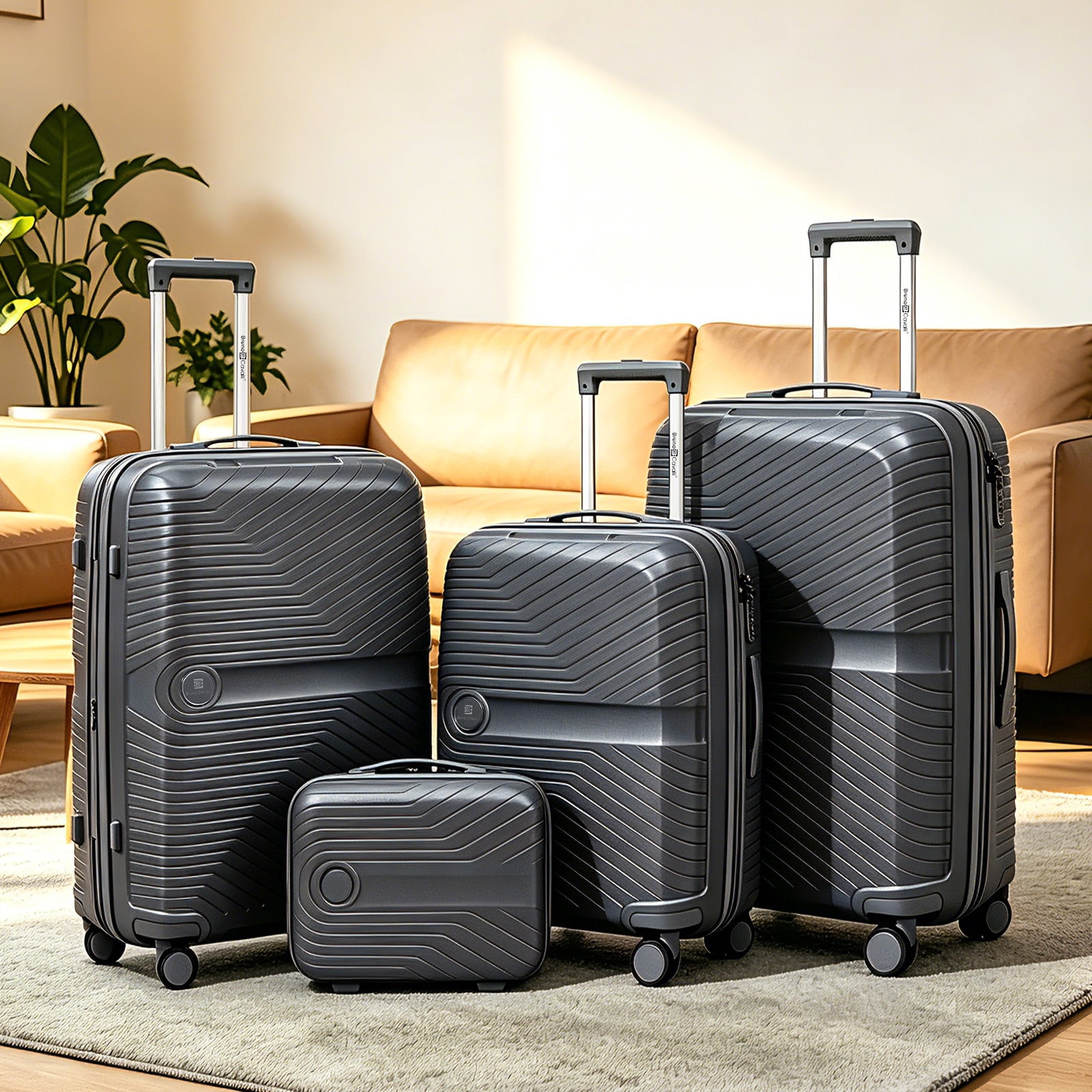 4 Piece Expandable ABS Luggage Set 13"+20"+28"+32", Hard Shell Spinner Suitcases with TSA Lock, Lightweight Travel Suitcase for Family Trip GREY