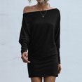 thumbnail image 3 of Vestido de cadera envuelto sexy de cintura media de color sólido con cuello inclinado de moda para mujer Fridja  qw67, 3 of 4