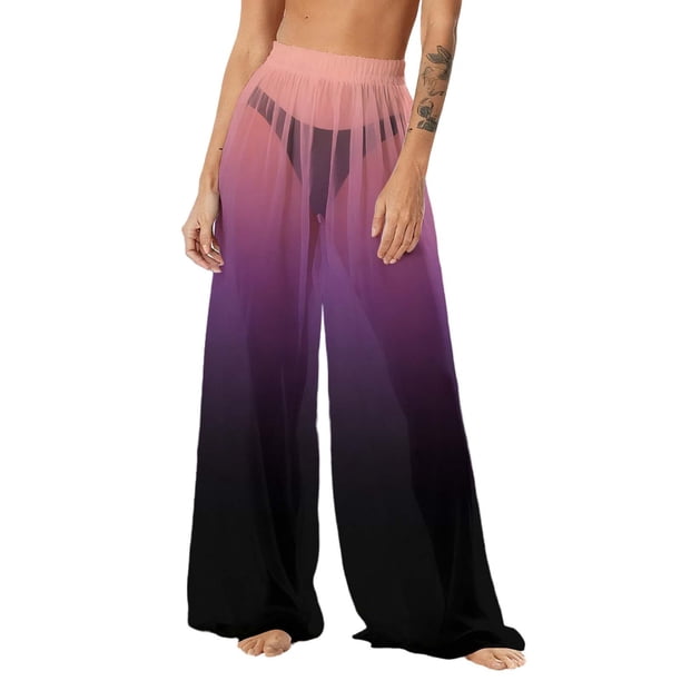 Pantalones de playa de gasa ligeros para mujer con protección solar, pantalones anchos de estilo bohemio estampados, blusa para mujer