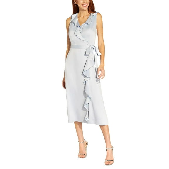 Adrianna Papell Women's Blue Ruffled Midi Dress