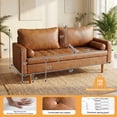 thumbnail image 4 of Koby Home Faux Leather Sofa Couch, Mid-Century 71" 3 Seater Sofa Couches Camel Brown, 4 of 7