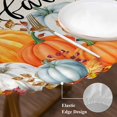 thumbnail image 3 of Thanksgiving Round Tablecloth, Fitted Table Cover with Elastic for 45"-54" Round Tables, Orange White Pumpkin Maple Leaf Branches Table Cloth Outdoor Indoor Dinning Party Waterproof Tablecloths, 3 of 7