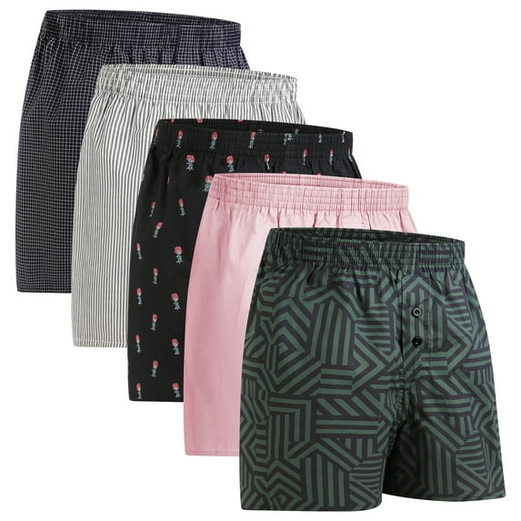 Natural Feelings Mens Underwear Cotton Woven Boxers for Men, 5 Pack, S M L XL XXL