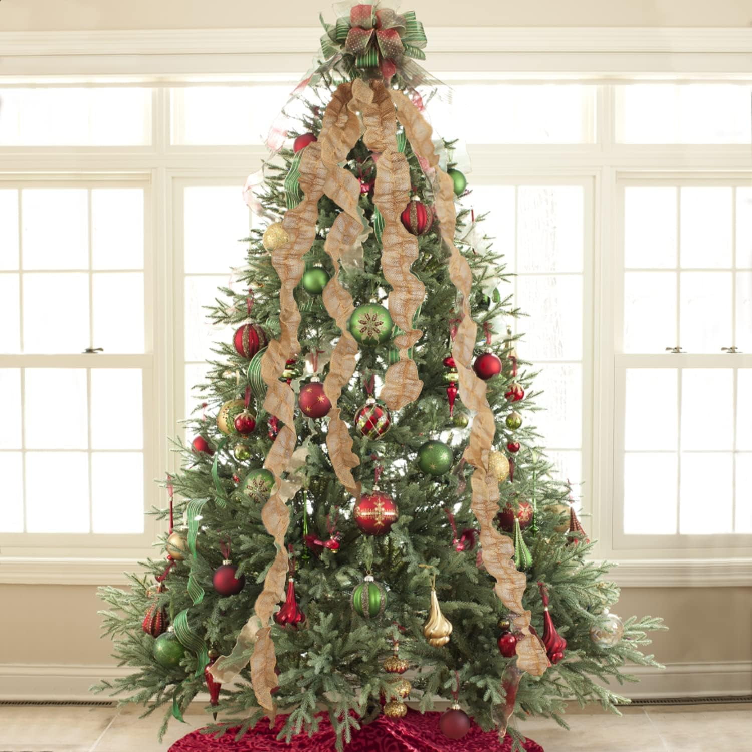Dalrosia 6PCS Plaid Christmas Tree Garland Christmas Buffalo Plaid Ribbon Ruffled Homespun Fabric Garland Christmas Tree Ribbon Decorations for Christmas Home Wreath Staircase Tree Decor