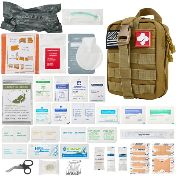 IFAK Trauma First Aid Kit with Gauze, Emergency Bandage, Splint, Chest Seal - Military Combat Tactical IFAK for Wound Care, Severe Bleeding Control, Survival, Car, Truck, Vehicles