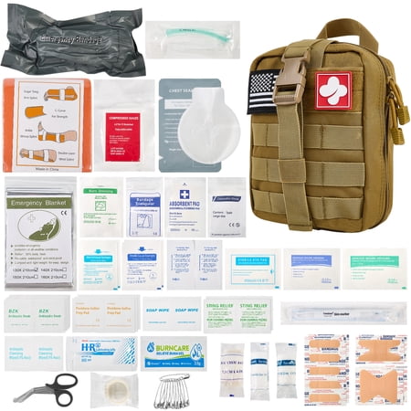 IFAK Trauma First Aid Kit with Gauze, Emergency Bandage, Splint, Chest Seal - Military Combat Tactical IFAK for Wound Care, Severe Bleeding Control, Survival, Car, Truck, Vehicles