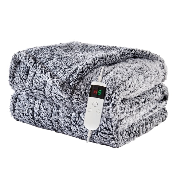 Heated Throw Blanket, Soft Double-Sided Sherpa Electric Blanket with 10 Heat Settings, 1–8H Auto-Off, Overheat Protection, Machine Washable, Light Gray, 50" x 60"