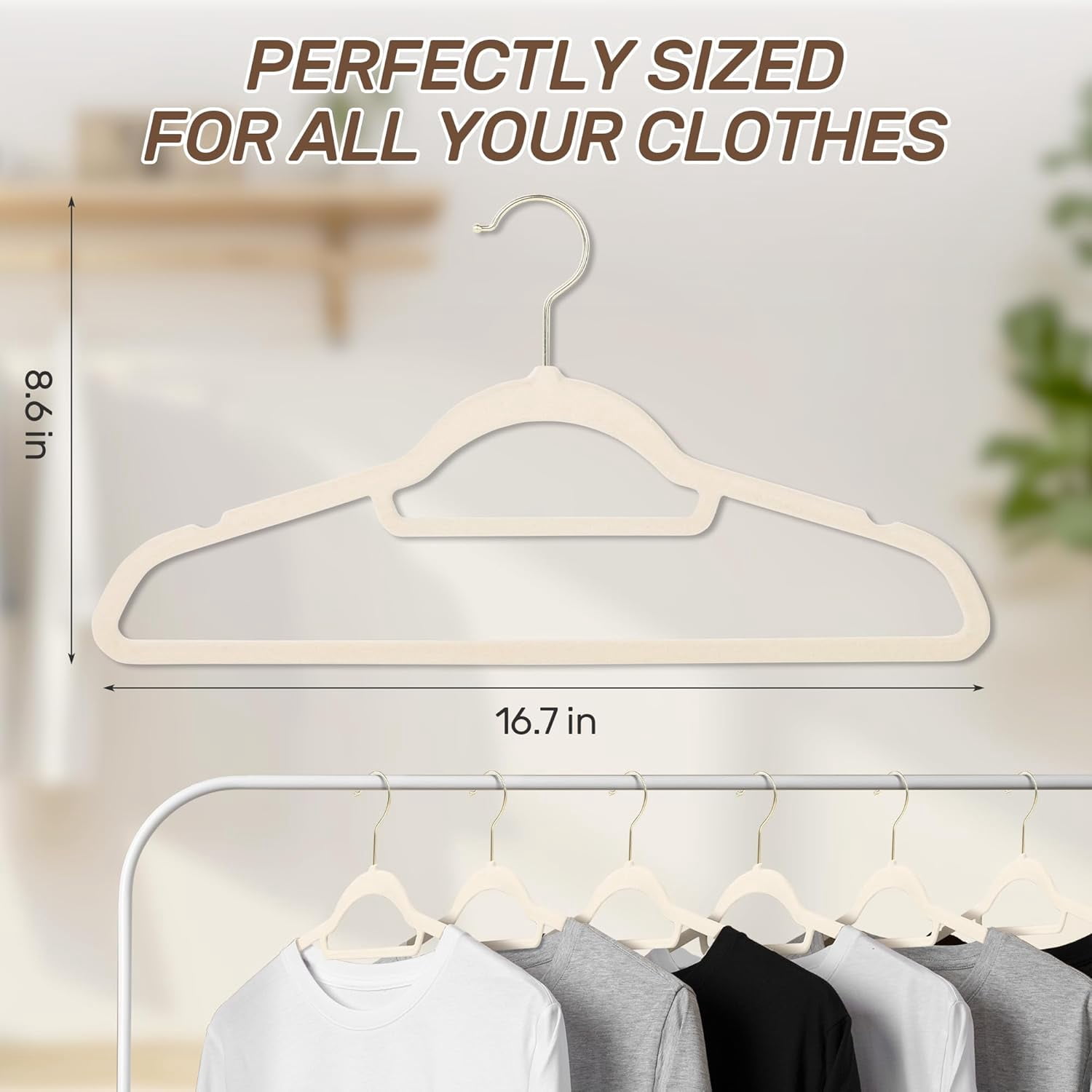 Premium Velvet Hangers 30 Pack with Gold Hooks, Non-Slip, Space Saving Felt Clothes Hangers, Sturdy Slim Flocked Hanger for Dresses, Coats, Tie and Pants(Beige)