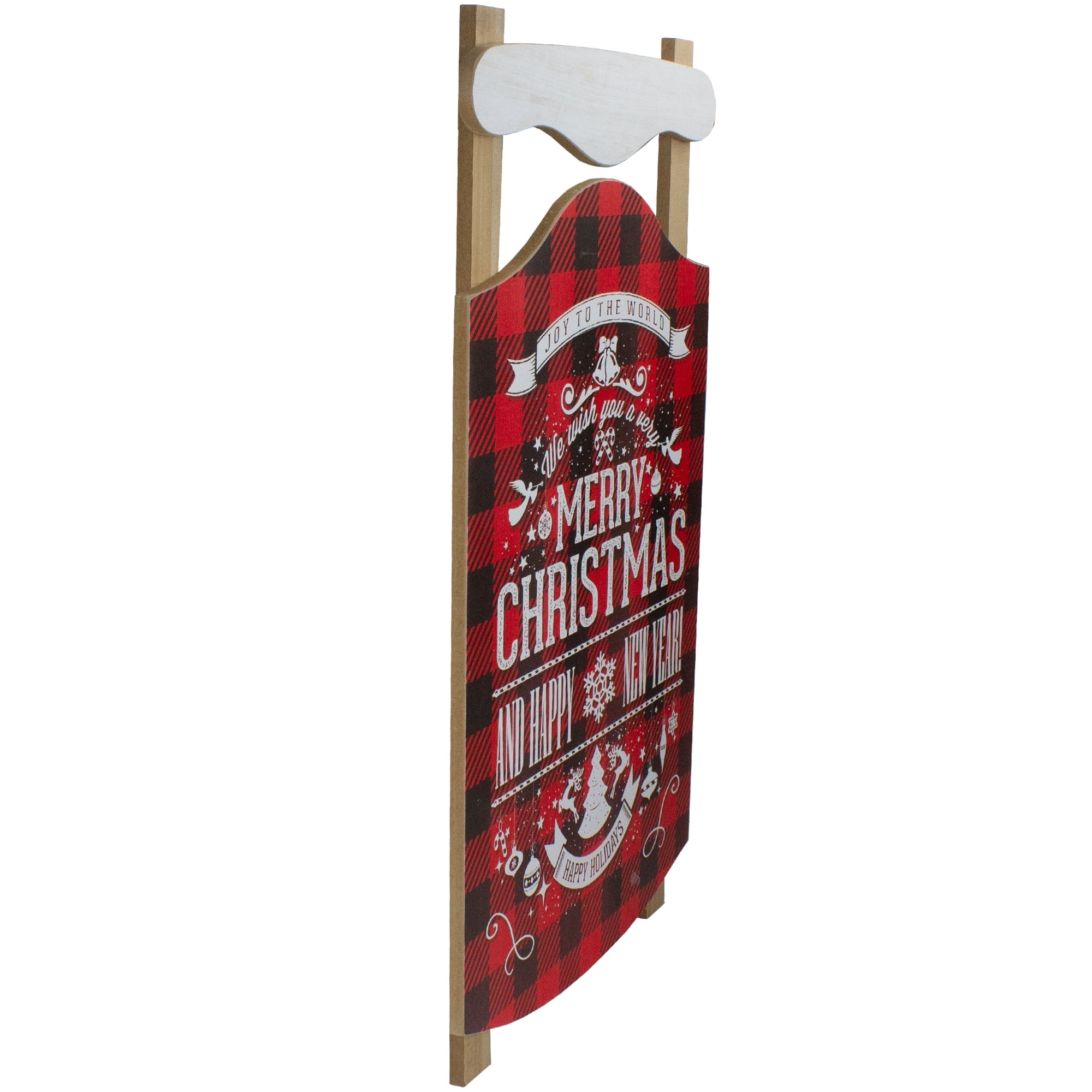 24" Red and Black Buffalo Plaid Merry Christmas Sled Wooden Hanging Wall Sign