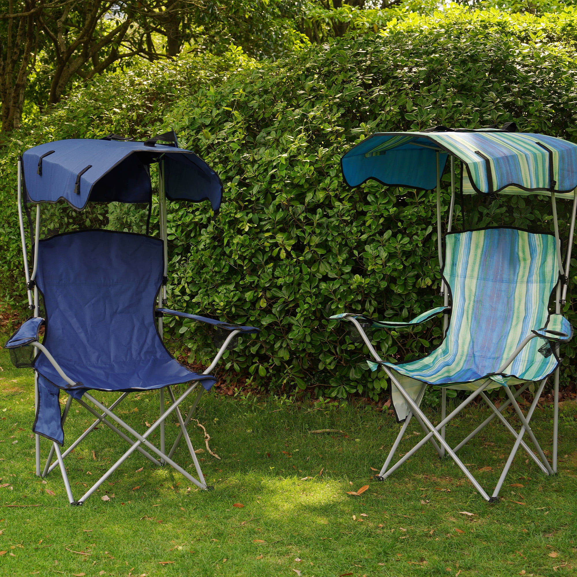 FlexWave Folding Camp Chair，Portable Outdoor Chair，with Shade & Cup Holder，for Camping, Beach, Fishing, and Sports Events