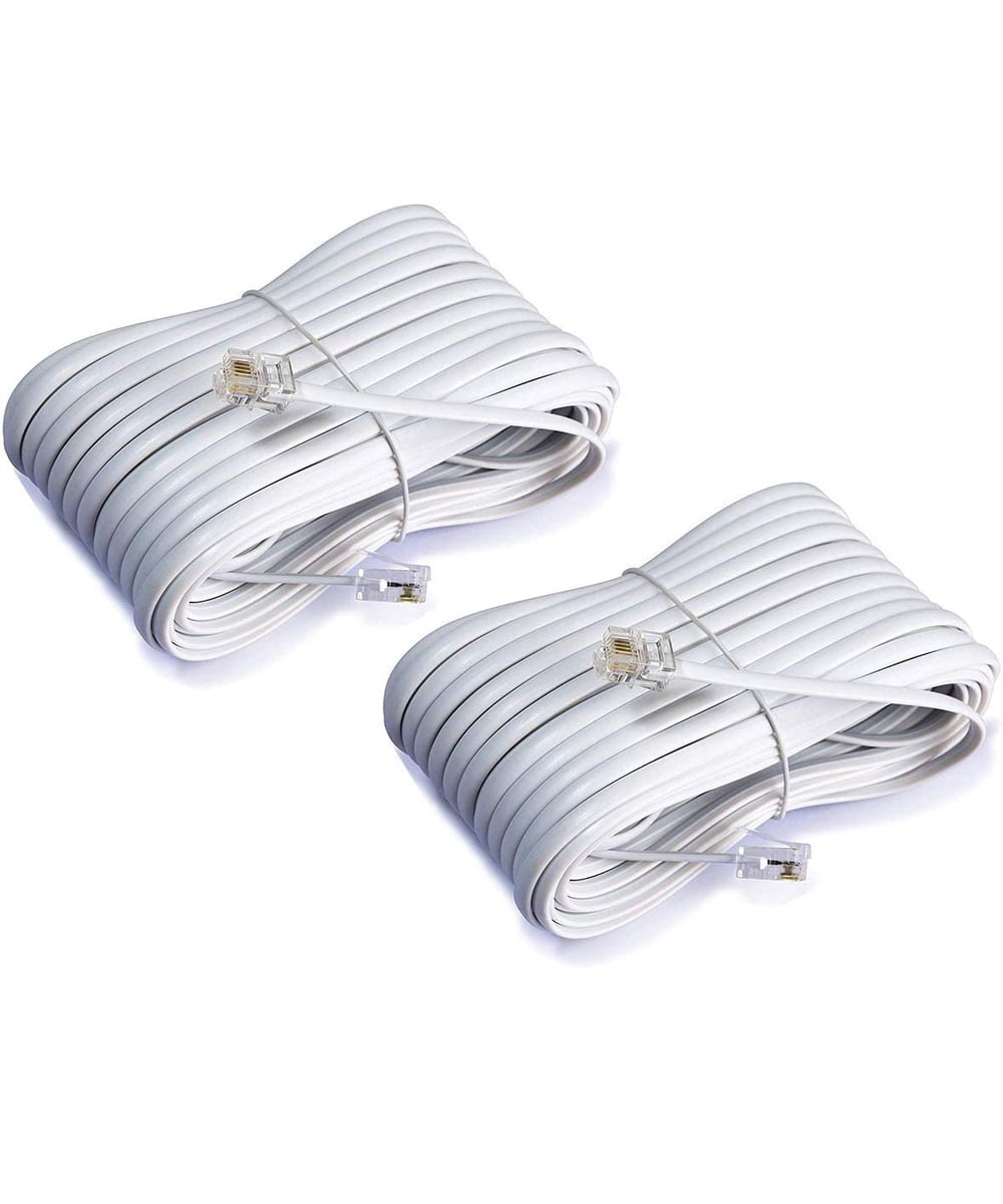 iMBAPrice (2-Pack) 50 Feet RJ11 4C Modular Long Telephone Extension Phone Cord Cable Line Wire - White