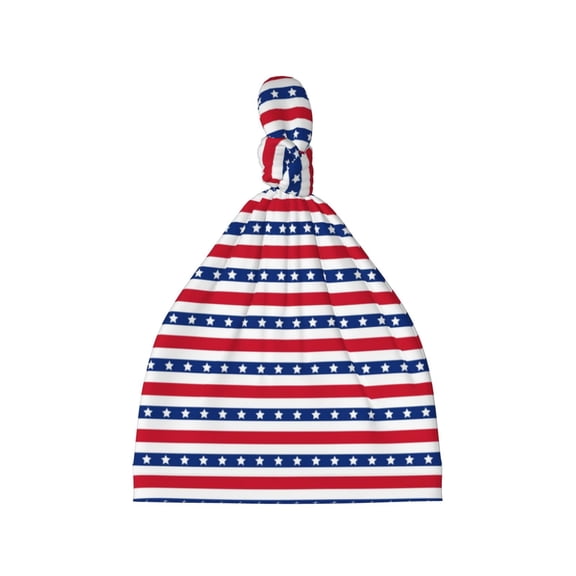 Xecao American Patriotic Stars And Stripes Print Baby Beanie Hats - Super Soft Knotted Caps,Baby Newborn Hats Knot Beanie Hats for Infant