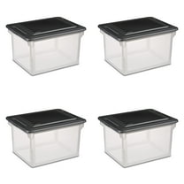 Sterilite File Box, Clear Plastic Bin with Black Lid, Letter or Legal-sized File Storage, 4 Count