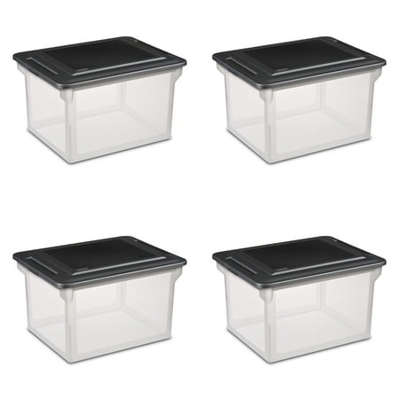 Sterilite Plastic File Box Black, Set of 4