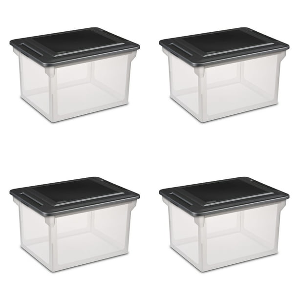 Sterilite Plastic File Box Black, Set of 4