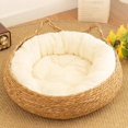 thumbnail image 2 of Cat Bed Pet Nest Pure Manual Rattan Woven Cattailgrass Cat Scratch Board Removable Washable Winter Warm Pad All-seasonPet ShopWise Round, 2 of 16