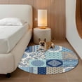 thumbnail image 2 of Bohemia Floral Round Area Rug 3Ft Washable Small Circle Rugs for Kitchen Entryway, Retro Mediterranean Texture Patchwork Blue Non-Slip Carpet Floor Mats Indoor Outdoor Carpet Runner Home Decor, 2 of 8