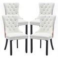 thumbnail image 3 of SoarFlash Leather Dining Chairs Set of 4, Tall Back Side Chair, Modern Upholstered Side Chair with Button Back Ring, Solid Wood Legs (Pink&White), 3 of 7
