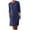 Navy, variant on Elegant Dresses for Women Long Sleeves Green Cotton Linen Midi Dress Round Neck Knee Length Dress Solid Casual Trendy Dress Button with Pocket Fall Winter Clothes 2XL