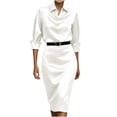 thumbnail image 2 of Idoravan Fashion Women's 3/4 Sleeve Turndown Collar Solid Button Casual Summer Dress, 2 of 7