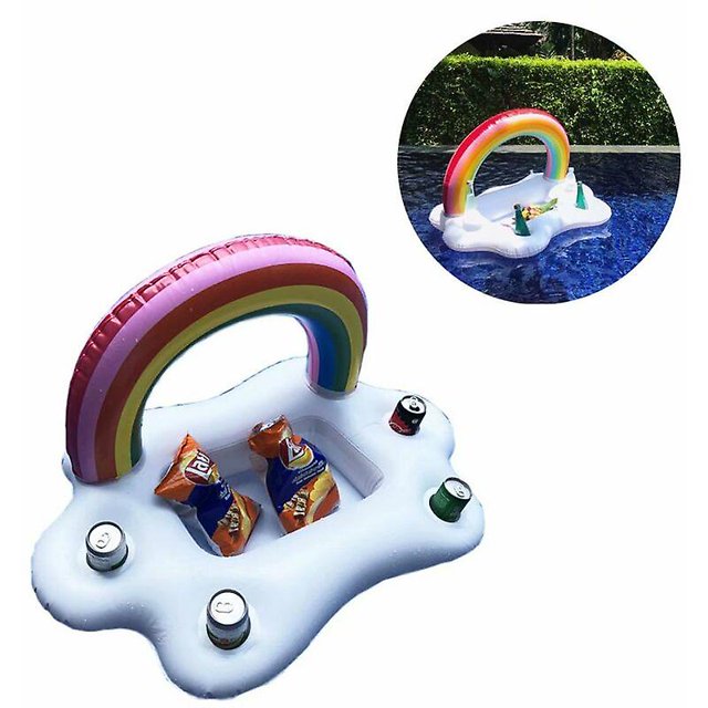 Portabebidas inflable con nube de arcoíris, portabebidas inflable con flamenco, barra flotante para piscina con 4 orificios para bebidas, accesorio de spa