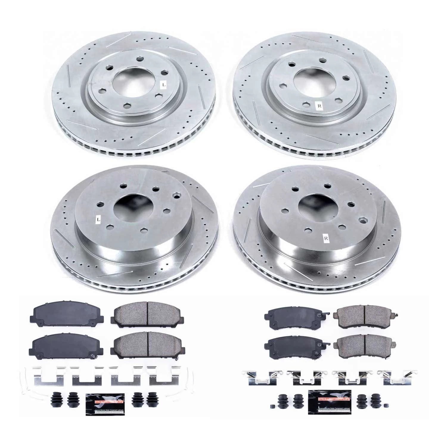 PowerStop Front and Rear Z23 Evolution Sport Carbon-Fiber Ceramic Brake Pad and Drilled & Slotted Rotor Kit Fits: INFINITI NISSAN Select Models K6322