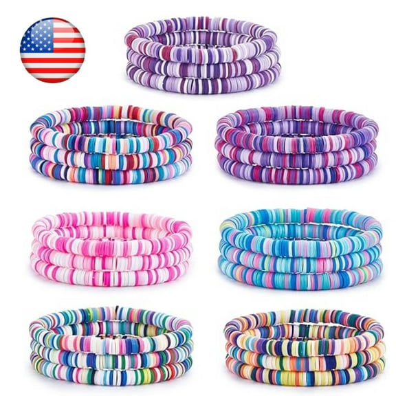 Surfer Heishi Clay Bead Bracelets for Women Pink Bohemian Stackable Stretch Beaded Bracelets Set Polymer Clay Bracelets Friendship Bracelets Preppy Bracelets Boho Summer Beach Jewelry for Women