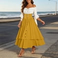 thumbnail image 5 of Otvok Lace Up Flare Sleeve Medieval Dress, Women Off Shoulder Halloween Gown, High Waist Layer Hem Button-down Midi Dress, 5 of 7
