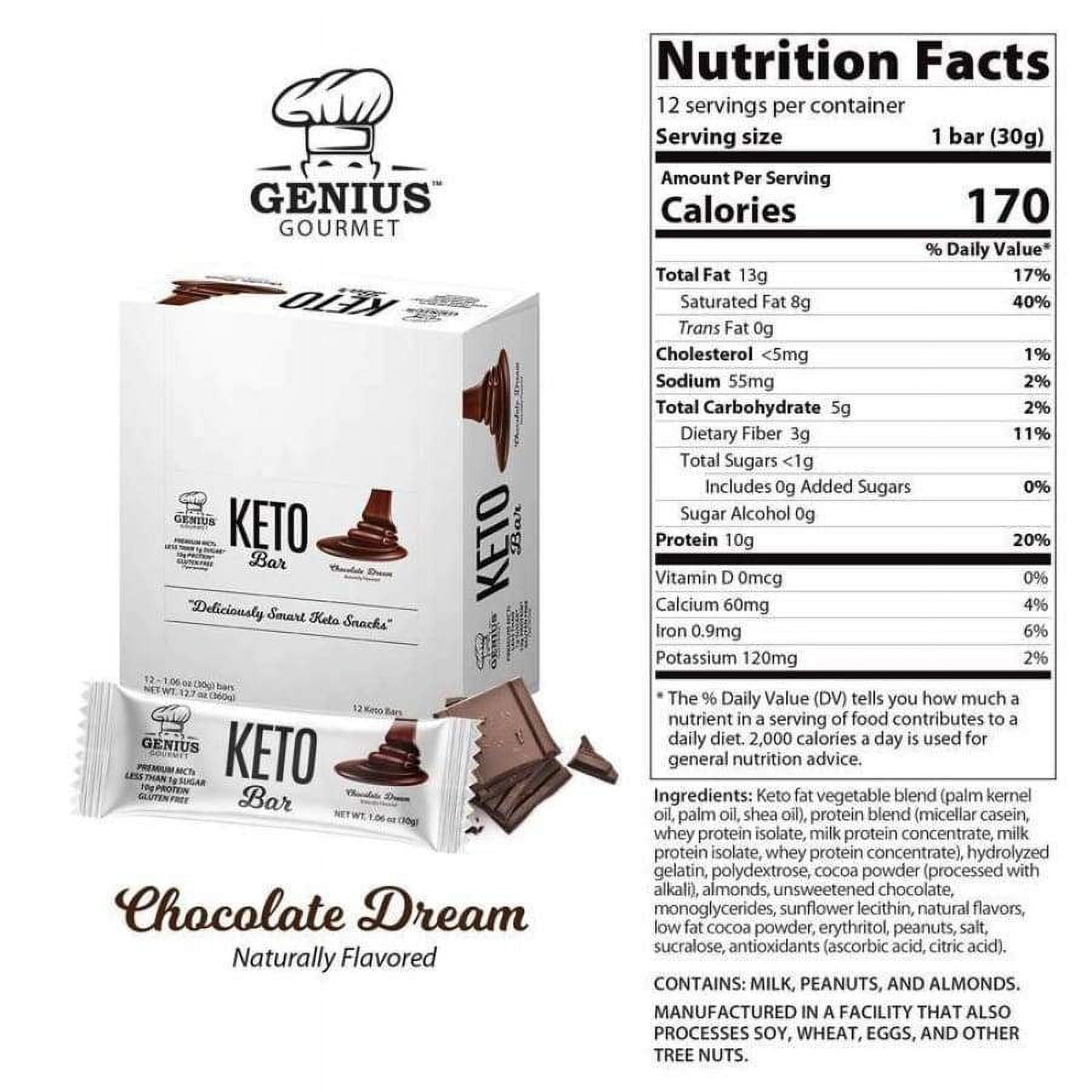 Genius Gourmet Keto Protein & Snack Bars - 4-Flavor Variety Pack Size: 12-Pack (48 Bars)