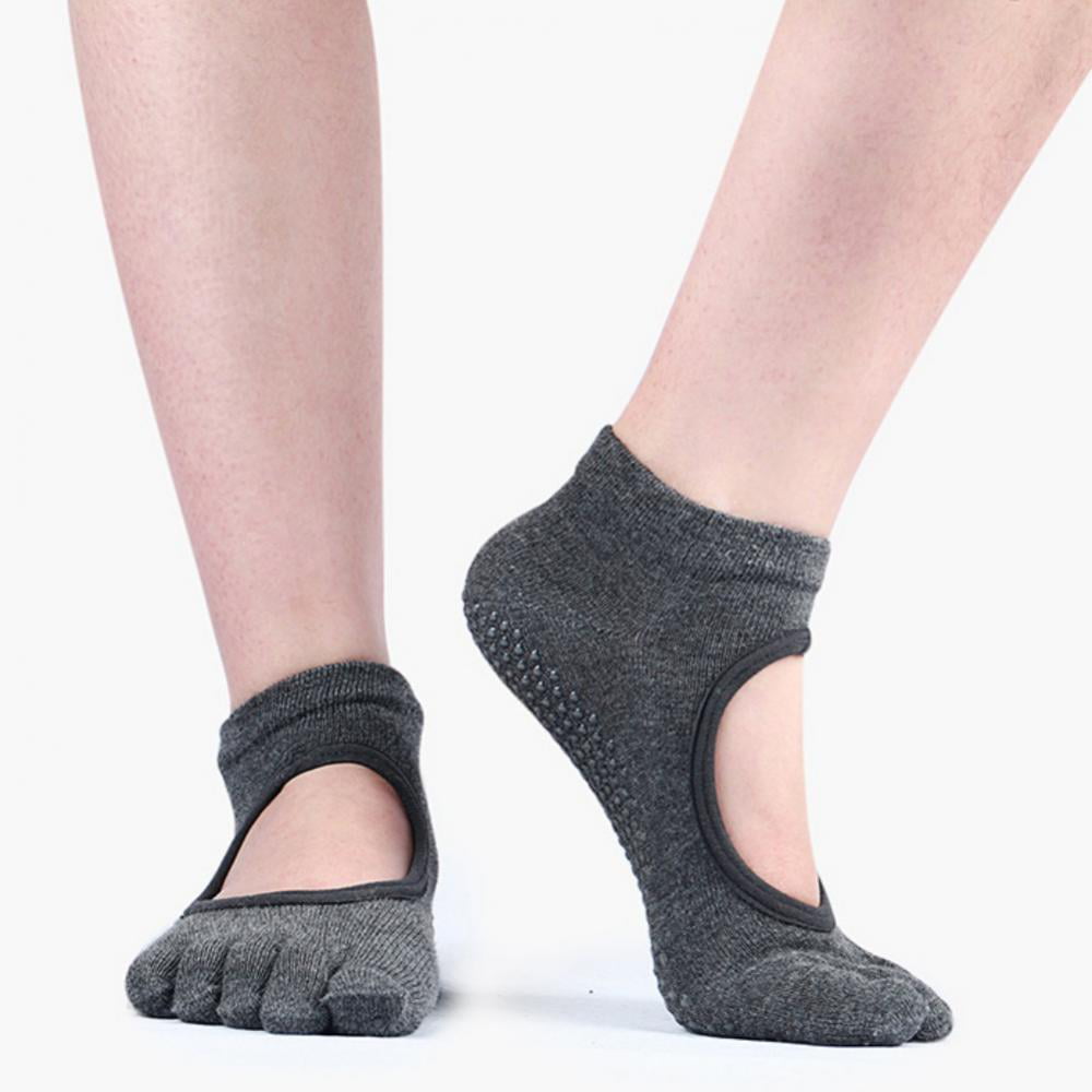 Women Toeless Non Slip Yoga Pilates Socks with Grips # 5 Pair 