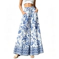 thumbnail image 2 of Zysthvn Wide Leg Womens Summer Pants Floral Boho High Waisted Casual Trousers for Women Elastic Waist Loose Palazzo Drawstring with Pockets Pants, 2 of 5