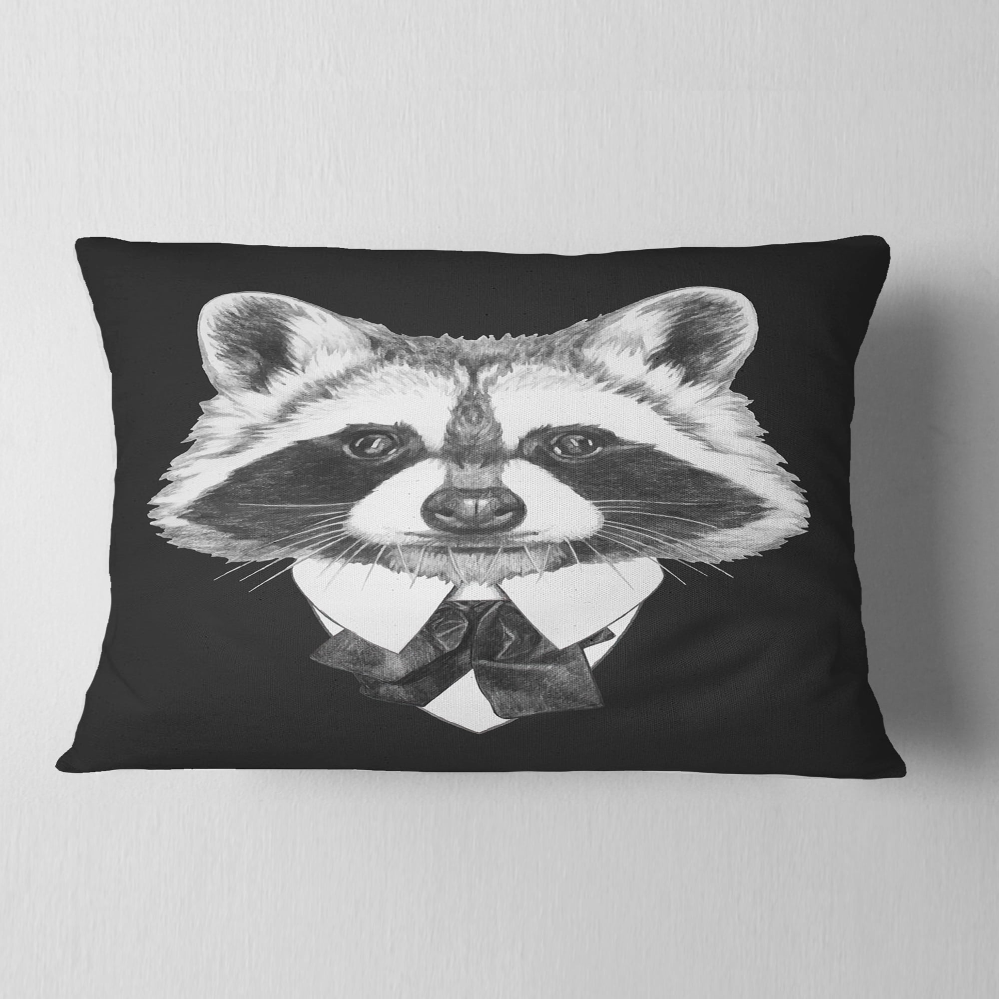 Designart Funny Raccoon in Suit and Tie - Animal Throw Pillow - 12x20