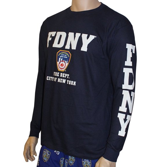 FDNY Long Sleeve Fire Dept Licensed T-Shirt Navy Medium