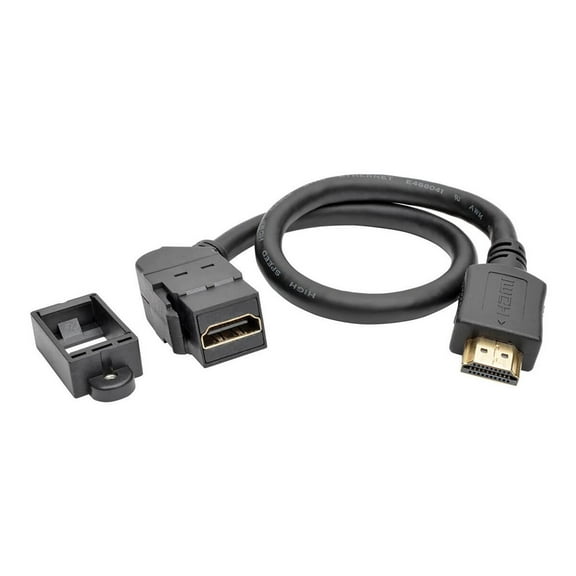 Tripp Lite High-Speed HDMI with Ethernet All-in-One Keystone/Panel Mount Extension Cable (M/F), Angled Connector, 1 ft. (P162-001-KPA-BK)