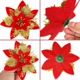 thumbnail image 3 of JM 20 flores artificiales de Navidad con clip, flores de Pascua navideñas con decoraciones en polvo de purpurina para guirnalda de árbol de Navidad, guirnalda de Navidad, decoración de interiores (oro rojo) JM JM, 3 of 5